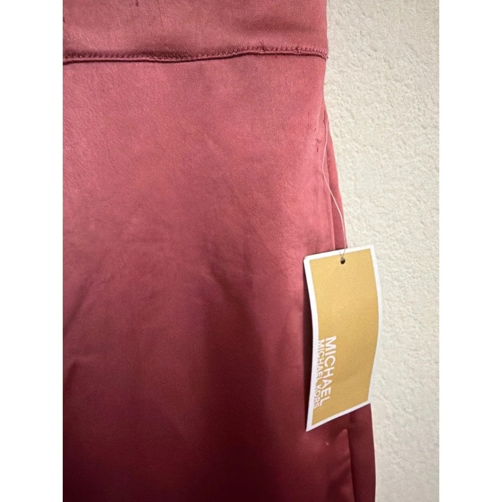 NWT Michael Michael Kors Dusty Rose‎ Satin Wide Leg Cargo Pants Women's L Large
